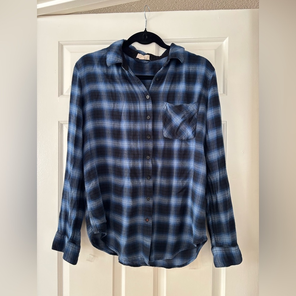 Garage Blue and Black Plaid Shirt - M